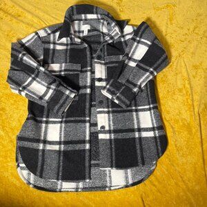 H&M Flannel Button Up Jacket Mens Size S Long Sleeve Front Pocket Black White